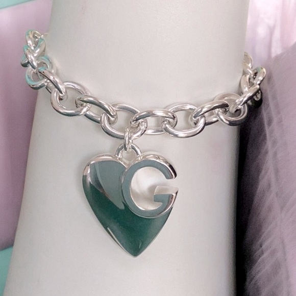 Gucci New Sterling Silver Heart Charm G Bracelet  With Original Gift Box 7.5-8 - Picture 3 of 11